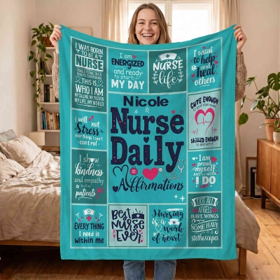 Custom Name Nurse Daily Affirmations Blanket, Flannel/Sherpa Bed Couch Throw, Home Decor, Birthday/Appreciation Gift for Nurses/Healthcare Workers