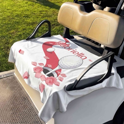 Personalized Name Heart/Rose Design Couple's Golf Cart Seat Cover, Golf Cart Accessories, Birthday/Anniversary Gift for Golf Lovers/Players/Couples