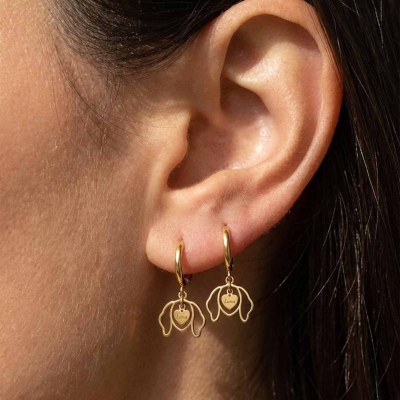 (Set Of 2pcs)Custom Pet Ear Earrings, Personalized Dog Name Jewelry, Dog Ear Outline Earrings, Pet Memorial Gift, Dog Mom Gift, Cat Lover Jewelry