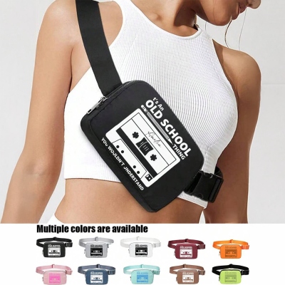 Custom Name Vintage Magnetic Tape Pattern Crossbody Chest Bag, Old School Adjustable Fanny Pack, Birthday Gift for Music Lovers/Teenagers/Women