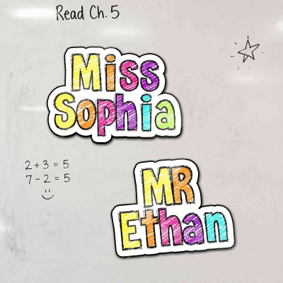Personalized Teacher Name Multicolor Crayon Doodle Letters Whiteboard Magnet, Office Classroom Supplies, Back to School Gift for Teachers/Educators