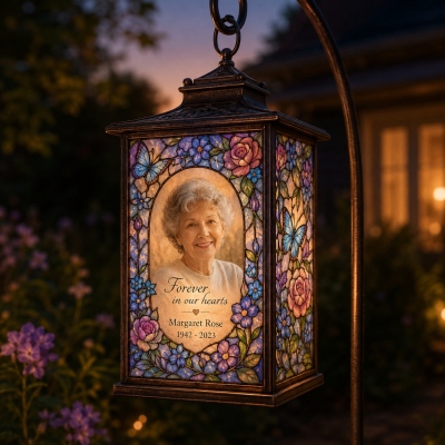 Personalized Memorial Garden Lantern with Photo/Name/Date, Weatherproof ABS Outdoor Light, Sympathy/Remembrance Gift for Loved Ones