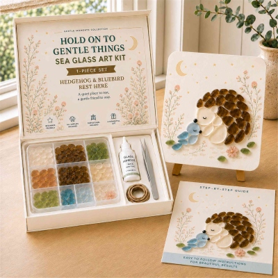 DIY Cute Animals Sea Glass Art Kit Collection, Mosaic Craft Kit with Display Easel and Complete Supplies, Birthday Gift for Handicraft/Animal Lovers