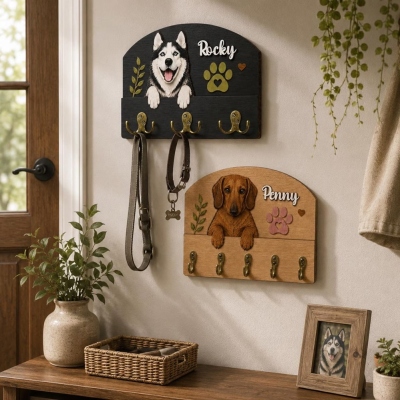 Personalized Pet Leash Holder, Custom Dog Name Sign, Wooden Dog Leash Hook, Shiplap Entrance Key Rack, Gift For Dog Lover, Dog Mom Gift