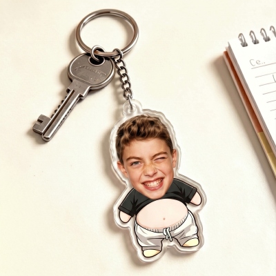 Personalized Face Photo Squishy Belly Keychain, Acrylic Funny Keyring, Backpack & Bag Accessory, Birthday/Christmas Gift for Kids/Family/Friends