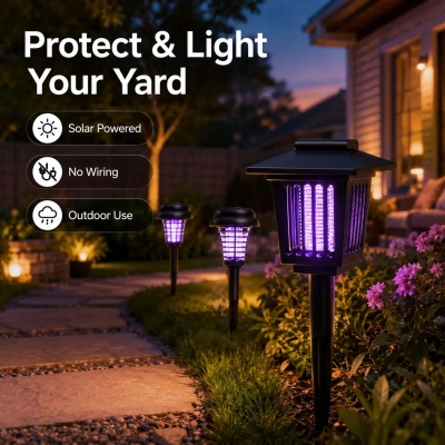 2-in-1 Solar Mosquito Zapper Path Lights, Waterproof UV Insect Killer Garden Stake Light, Auto Dusk-to-Dawn Solar Yard Lamp, Gift for Home Owners