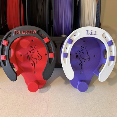 Custom Name Horseshoe Horse Tack Wall Hanger, 3D Printed Halter and Rope Holder, Equestrian Barn Accessory, Gift for Horse Lovers/Equestrians/Riders