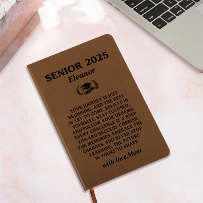 Personalized Senior 2025 Notebook with Name, A5 Leather Journal, High School/College Class of 2025 Graduation Notebook, Gift for Graduates/Students