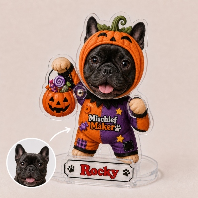 Personalized Pet Photo Moving Acrylic Figurine, Custom Dog or Cat Nodding Desk Standee with Name, Home Decoration, Spooky Character Pet Lover Gift