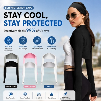 Women’s UPF 50+ Cape Sleeves, Quick‑Dry Cooling Breathable UV‑Covered Shoulder Wrap, Stretch Non‑Slip with Thumb Holes, Gift for Outdoor Enthusiasts