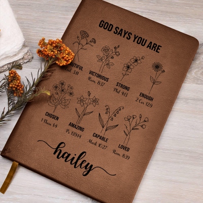 Personalized Prayer Journal for Women, Custom Positive Affirmations Journal Christian Gift, Religious Gift for Girls, Journal God Says You Are