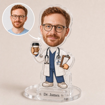 Personalized Swinging‑Head Acrylic Figurine with Photo & Name, Career‑Themed Design, Fun Desktop Ornament, Office Gift for Colleagues