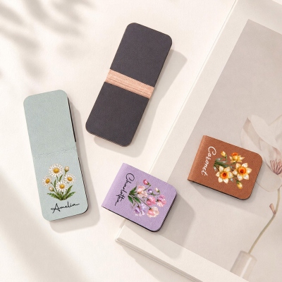 Custom Name Pearl Effect Birth Flower Bookmark, Magnetic Leather Bookmark Clip, Reading Accessory, Birthday Gift for Book Lovers/Librarians/Women