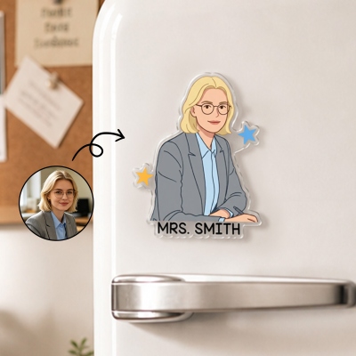 Personalisierter Kühlschrankmagnet mit Foto und Cartoon-Motiv für Lehrer, wasserfester Acryl-Kühlschrankmagnet, Geschenkidee für Pädagogen/Männer/Frauen