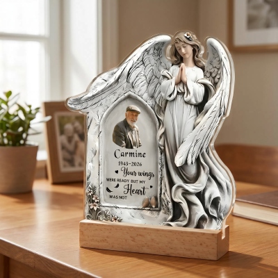 Personalized Name Deceased Photo Angel-Shaped Acrylic Plaque with Wooden Base, Grief Keepsake, Sympathy/Memorial Gift for Loss of Loved Ones