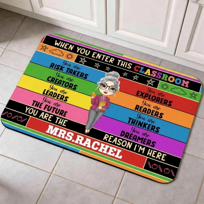 Personalized Cartoon Character Colorful Durable Non-slip Doormat with Text, Home Decor, Teachers' Day/Appreciation Gift for Teachers/Educators