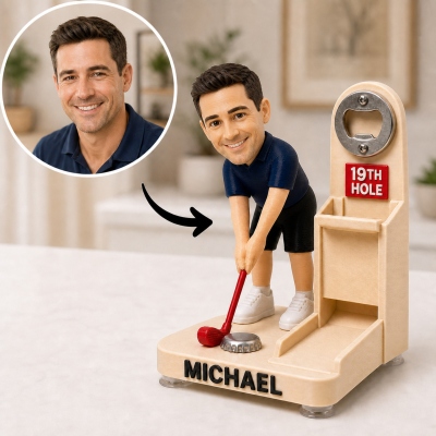 Personalized Swinging Golf Figurine Bottle Opener with Photo & Text, Golf Sport Themed Desktop Decor, Holiday Gift for Dad/Husband/Golf Lovers