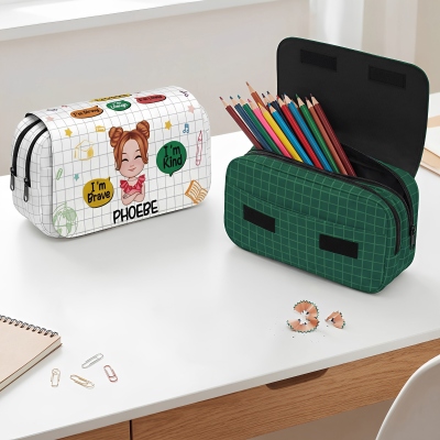 Personalized I'm Kind I'm Brave Large Capacity Pencil Case with Name, School Supplies, Back to School/Birthday Gift for Kids/Teens/Students