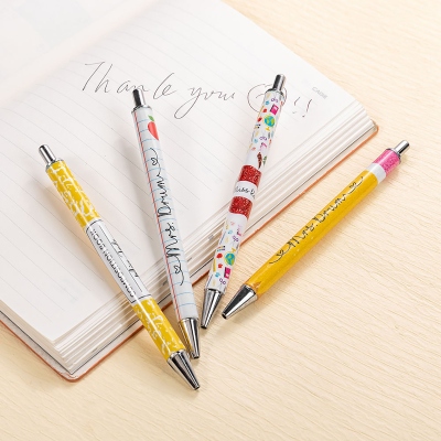 Personalized Name Apple Crayon Notebook Design Glitter Gel Pens (Set of 2), Retractable Ballpoint Pens, Back to School/Appreciation Gifts for Teachers