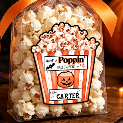 Custom Name Have a Poppin’ Halloween Stickers, Self-adhesive Trick or Treat Bag Labels, Class Exchange Gift Tags, Halloween Gifts for Kids/Boys/Girls