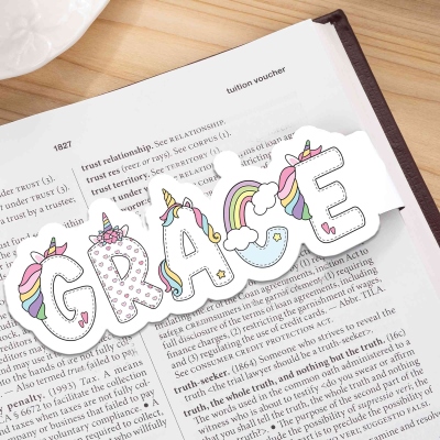 Personalized Fantasy Unicorn Rainbow Name Design Magnetic Bookmark Clip, Reading Accessory, Birthday/Back to School Gift for Book Lovers/Readers