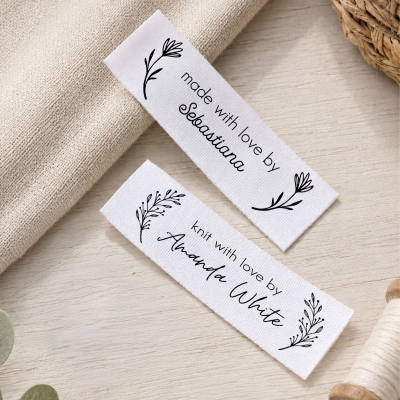 (Set of 50pcs)Custom Sew On Cotton Fabric Labels with Name, Handmade Botanical Floral Tags, Mandatory Garment Labels, Gift for Knitters/Sewers/Her
