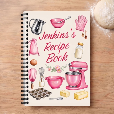 Personalized Watercolor Recipe Notebook with Name, Softcover A5 Spiral Journal, Housewarming/Birthday/Christmas Gift for Cooks/Baking Lovers/Chefs