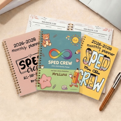 Personalized Name SPED Crew Planner 2026-2028, A5 Spiral Notebook with Weekly & Monthly Planning Pages, Birthday/Appreciation Gift for SPED Teachers