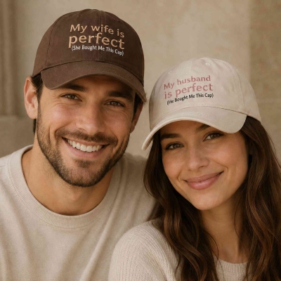 Personalized Embroidered Cap with Name, My Wife Is Perfect Baseball Hat, Daily Wear, Anniversary/Birthday Gift for Wife/Husband/Best Friend