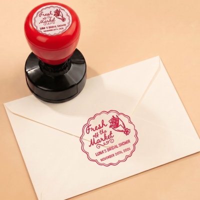 Personalized Multicolor Fresh off the Market Flower Self-Inking Stamp with Name and Date, Bridal Shower Favor, Gift for Bridesmaids