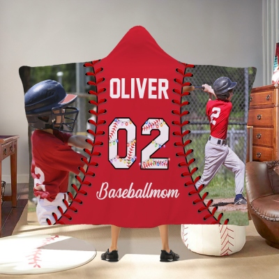 Personalized Baseball Christmas Tree Light Photo Soft Hooded Blanket with Name and Text Baseball Season Christmas Birthday Gift for Baseball Lovers