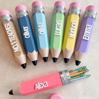 Custom Giant Pencil‑Shaped Pencil Case with Name, 3D Printed Stationery Storage Box, Kids Desk Organizer, Back‑to‑School Gift for Boys/Girls/Students