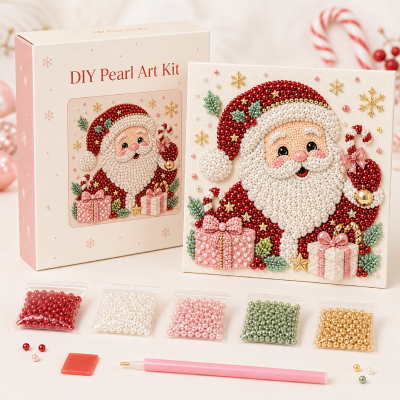 DIY Christmas Pearl Art Kit with Santa, Snowman, Christmas Tree, Gingerbread House & Nutcracker, Bead Painting Kit Holiday Decor/Gift for Craft Lovers