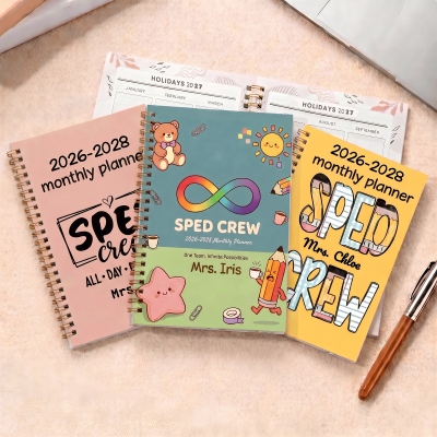 Personalized Name SPED Crew Planner 2026-2028, A5 Spiral Notebook with Weekly & Monthly Planning Pages, Birthday/Appreciation Gift for SPED Teachers