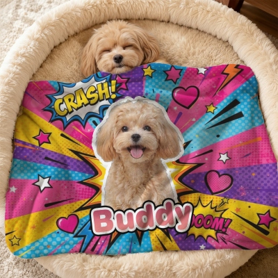 Personalized Pet Photo Pop Art Pet Blanket with Name, Soft Dog/Cat Throw, Home Decor, Housewarming/Birthday Gift for Pet Parents/Owners