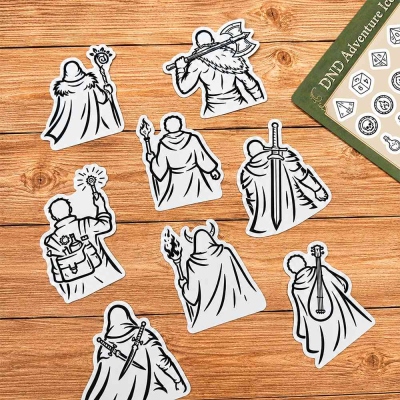 DND Class Art Paper Sticker Set, Fantasy TTRPG Character Class & Adventure Icon Decal, Decorative Stickers for Campaign Journal, Laptop, Water Bottle