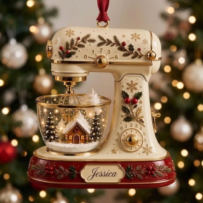 Personalized Stand Mixer Christmas Ornament with Name, Vintage Baking Style Tree Hanging Decor, Holiday Keepsake, Sentimental Gift for Bakers/Mom/Her