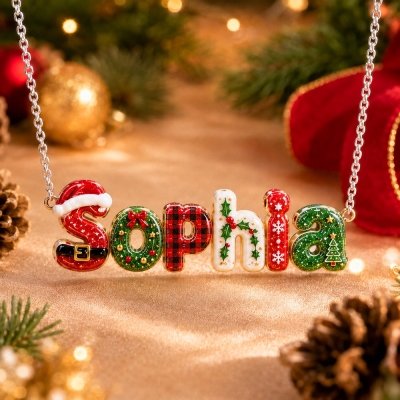 Personalized Christmas-Themed Necklace with Name, 3D Resin Alphabet Necklace, Festive Holiday Jewelry, Cute Christmas Gift for Little Girls