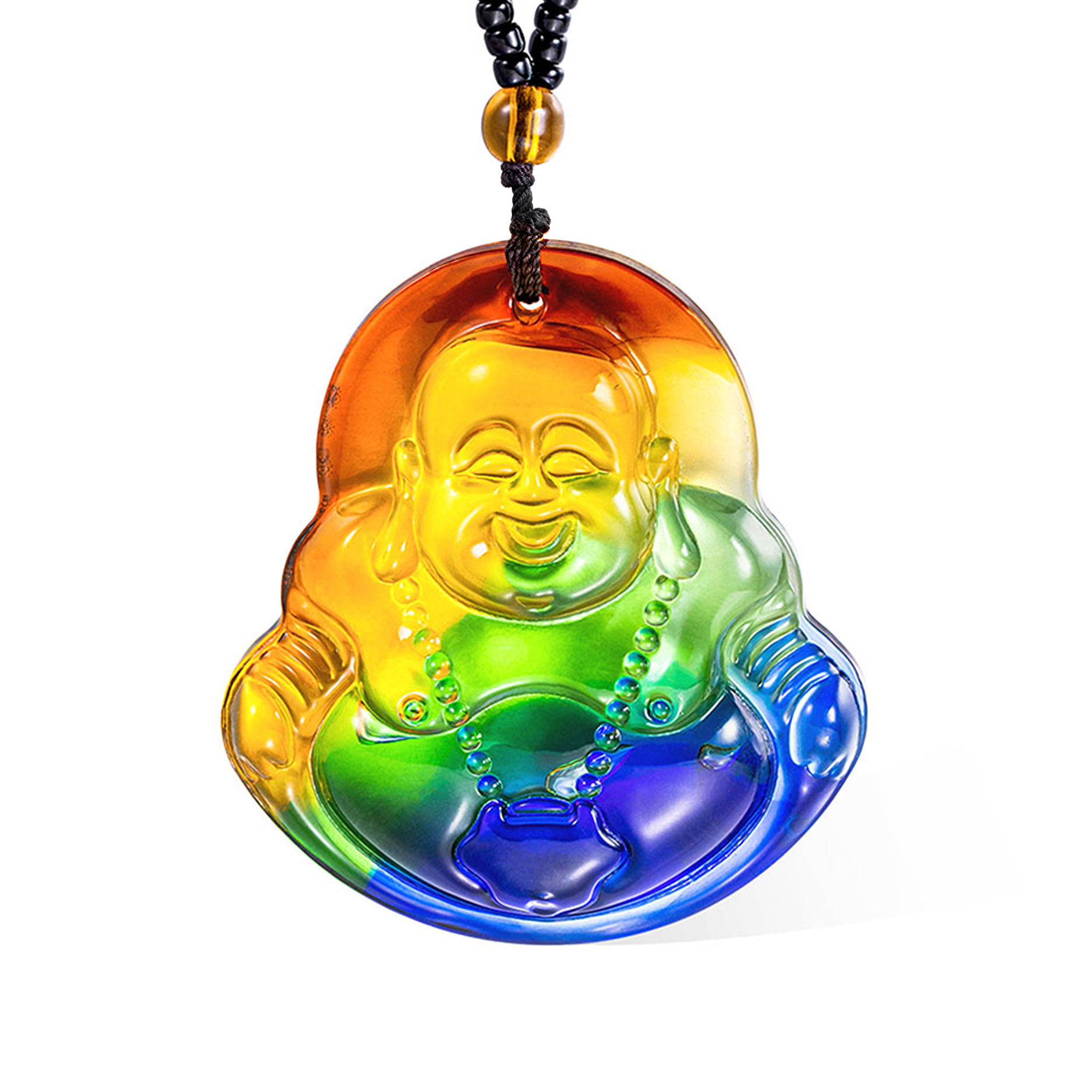 Colar de Buda de arco-íris colorido, pingente de Buda de jade de arco-íris com corrente de contas, joias budistas amuleto de sorte Amitabha, presente para homens e mulheres