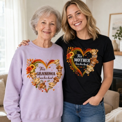 Personalized Highland Cow T‑Shirt/Sweatshirt with Name, Autumn Heart Wreath Floral Highland Cow Top, Holiday/Birthday Gift for Mom/Grandma/Friends
