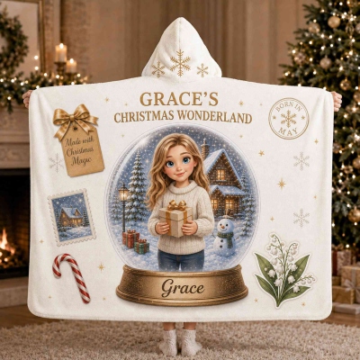 Personalized Christmas Hooded Blanket with Photo & Name, 3D Cartoon Portrait Design, Cozy Wearable Throw, Holiday Gift for Women/Kids