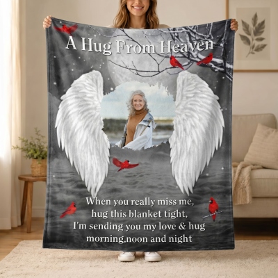 Personalized Photo Angel Wings Memorial Blanket, Flannel/Sherpa Throw for Bed Couch, Home Decor, Bereavement Keepsake, Gift for Family/Friends/Her