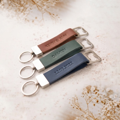 Personalized Leather Bottle Opener Keychain, Custom Engraved Keyring Beer Key Fob Gift, Birthday/Father's Day Gift for Husband/Father/Friends