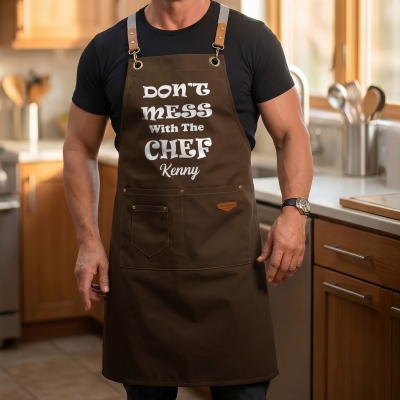 Personalized Funny Quote Men's Kitchen Apron with Name, Canvas Cooking Grilling Apron with Pockets, Kitchen Supply, Birthday Gift for Men/Dad/Husband