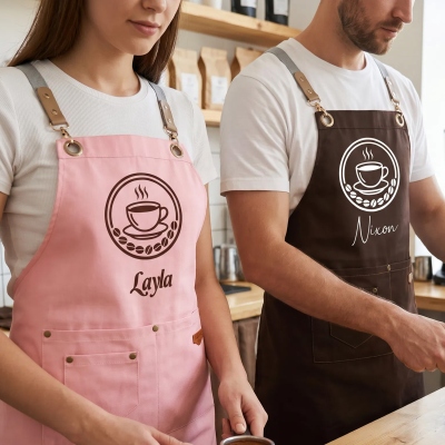 Personalisierte Schürze mit Logo für Dessertläden/Cafés/Restaurants/Bars, Canvas-Schürze mit Taschen und verstellbarem Riemen, Geschenk für Köche/Bäcker/Mitarbeiter
