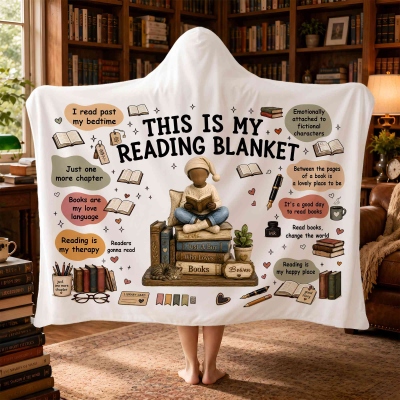 Personalized Name Faceless Cartoon Reading Boy Hooded Blanket, Arctic Fleece Wearable Blanket Hoodie, Birthday/Christmas Gift for Bookworms/Readers