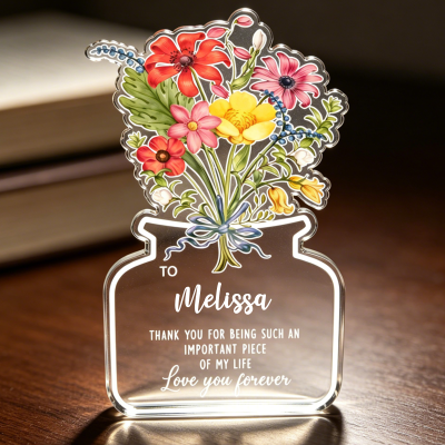 Custom Name Flower Bouquet in Vase Shaped Acrylic Plaque, Freestanding Home Decor, Thanksgiving Day/Mother’s Day/Birthday Gift for Mom/Wife/Women