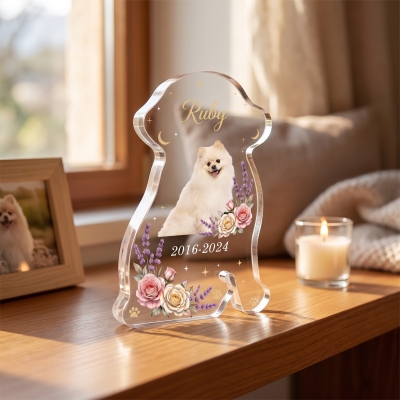 Personalized Name & Photo Floral Dog Silhouette Acrylic Plaque with Years, Freestanding Pet Memorial Decoration, Sympathy Gift for Pet Parents