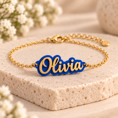 Personalized Cloud Shape 3D Printed Adjustable Bracelet with Raised Script Name, Two-Tone Contrast Color Design, Birthday & Anniversary Gift for Women