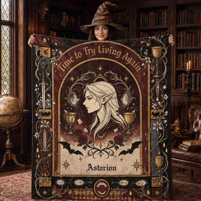 Personalized Astarion BG3 Flannel/Sherpa Throw Blanket, Custom Name Gothic Tapestry Blanket, DND Cozy Quilt Blanket Gifts for BG3 Fan